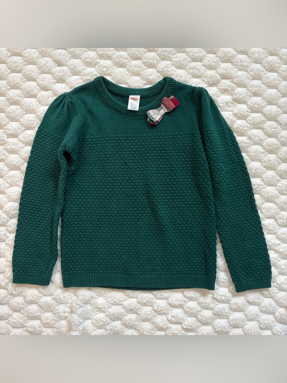 Gymboree Bubble Stitch Girls Sweater Size 12 Plaid Bow Detail Knit Holiday